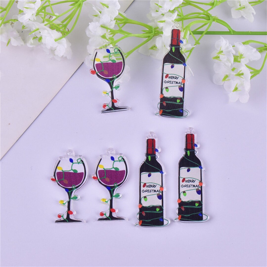 10pcs/pack Acrylic Wine Bottle Charm Wine Glass Goblet Charm Pendant