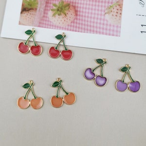 22*19MM Cherry Charms Metal Enamel Fruit Charm for Bracelets & Pendants Earrings Key Chain DIY Accessory Jewelry