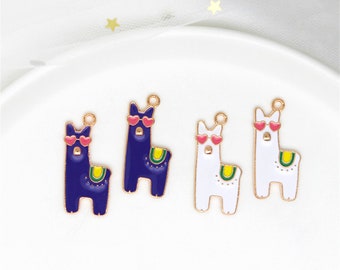 10 Pcs Gold Animal Alpacas Charms Metal Enamel Cartoon Llama Charm for Bracelets & Pendants Earrings Key Chain DIY Accessory Jewelry