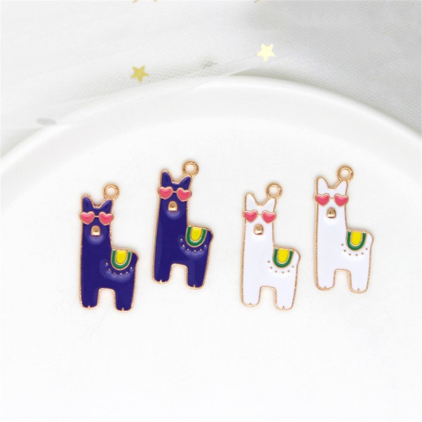 10 Pcs Gold Animal Alpacas Charms Metal Enamel Cartoon Llama Charm for Bracelets & Pendants Earrings Key Chain DIY Accessory Jewelry