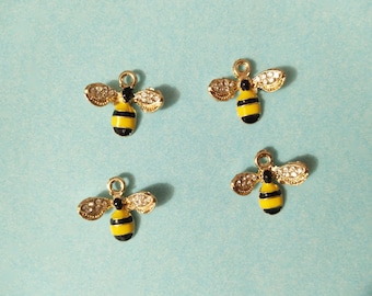 10Pcs Bee Charms Enamel Charm,Crystal Bee Charm Pendant,Gold charm Jewelry, Personalized Gift,Craft Supplies