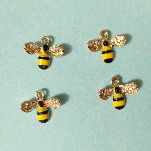 10Pcs Bee Charms Emaille Charme, Crystal Bee Charm Hanger, Gouden charme Sieraden, Gepersonaliseerde Gift, Craft Supplies