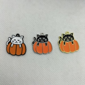 10Pcs Cartoon Enamel Cat Head Charm, Animal Kitty Charm,Pumpkin Charms for Bracelet Earring Necklace Craft Supplies
