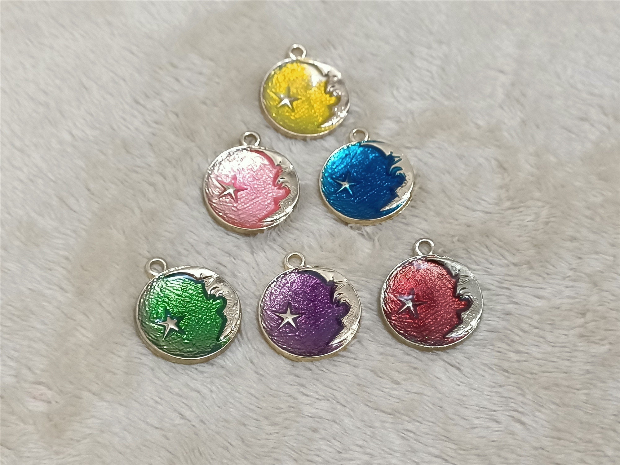 10pcs Enamel Cute Charms Pendant for Jewelry Making Supplies Moon