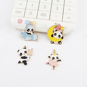 10 piezas de metal dorado esmaltado panda encanto dibujos animados animal encanto accesorios para hacer manualidades encanto pendiente colgante pulsera collar joyería