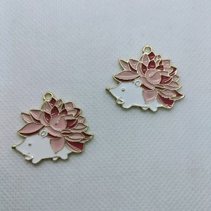 10Pcs Cartoon Animal Enamel Charm,Hedgehog Flower Charm Pendant,Gold Tone charm for Bracelet Earring Jewelry Craft Supplies