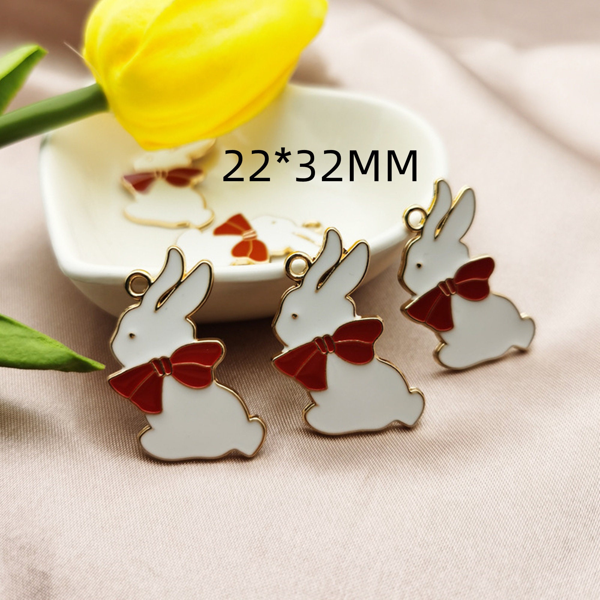 10-pack Multicolors Enamel Metal Gold Cute Bunny Rabbit Charm Pendant 30x17mm 