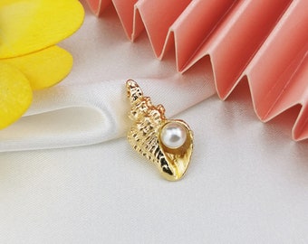 10Pcs Pearl conch Charm,Gold Sea Charm Pendant Craft Necklace Charm Earring charms Supplies