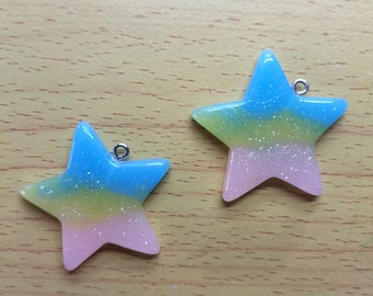 10Pcs Résine Star Charms, Glitter Star Charm Pendentif pour DIY Boucle d’oreille Key Chain Collier Bijoux Fabrication