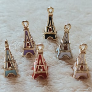 10Pcs Enamel Paris Tower Charm, Cute Hollow Tower Charm, Eiffel Tower charms Gold Tone Charms Craft Supplies 10*24 mm