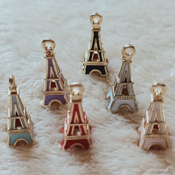 10Pcs Enamel Paris Tower Charm, Mignon Hollow Tower Charm, Eiffel Tower charms Gold Tone Charms Craft Supplies 10 * 24 mm