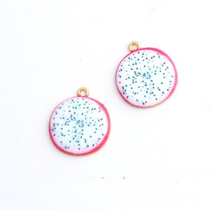 10Pcs Enamel Dragon fruit Charm, Cute Fruit Charm Gold Tone Round Charms Craft Supplies 23*23 mm