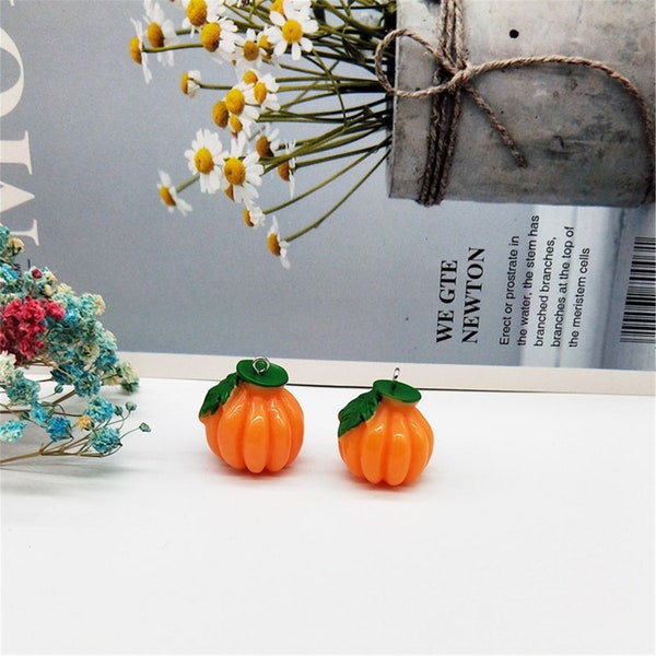 10pcs/lot Halloween Pumpkin Resin Charms Pendants For DIY Earrings Keychain Necklace Jewelry Making Accessories 21x25mm