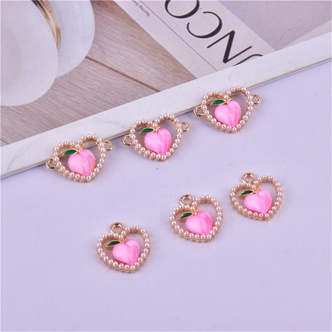 10 50pcs Gold Enamel Fruit Peach Charm, Cartoon Pearl Heart Charm,metal ...
