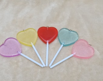 10pcs/pack 5 Colorful Multicolor Lollipop Charms Flatback Glitter Resin Candy Cabochons Charm for Pendant Necklace Earrings Diy Making