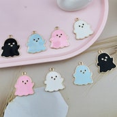LiQunSweet 100 Pcs Golden Plated Black Ghost Charms Enamel Specter Spirit Small Charm For Halloween Festival Holiday Party Jewelry Gift Making