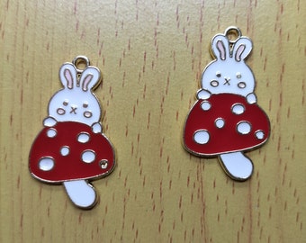 10 30 Cartoon Konijn Charms Goud Dierlijke Paddestoel Emaille Charme, Metalen Charms Telefoon geval Armband Oorbellen Sieraden Maken DIY