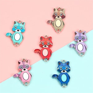 24*15MM Mix Raccoons Charms Metal Enamel Cartoon Bear Connector Charm for Bracelets & Pendants Earrings Key Chain DIY Accessory Jewelry