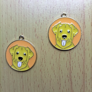 10 stks golden retriever ronde tag charms dierlijke cartoon metalen puppy emaille bedel voor het maken van crafting oorbel hanger armband ketting diy