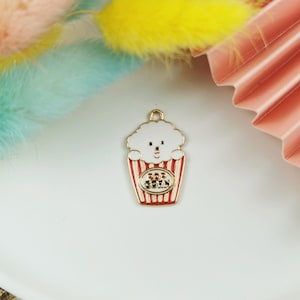 10Pcs Popcorn Hond Emaille Charme, Ronde Charme Hanger, Gold Tone charme voor Armband Earring Sieraden Craft Supplies