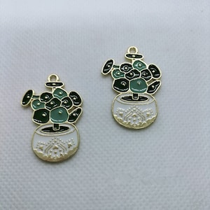 10Pcs Cute Potted Plant Enamel Charm,Flower Charm Pendant,Gold Tone charm for Bracelet Earring Jewelry Craft Supplies