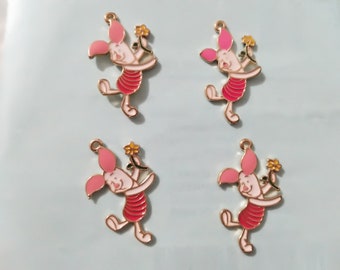10 unids esmalte cerdo encanto, encanto de cerdo animal, encanto de cerdo de oro, encanto de la granja, encanto de la flor, encanto del granjero, encanto del cerdo colgante suministros de artesanía 18 * 32 mm