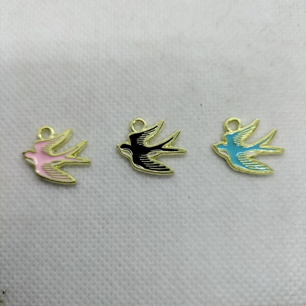 10Pcs Swallow Charms Émail Charm, Metal Animal Bird charm Pendentif Boucle d’oreille Bracelet Collier Cadeau personnalisé, Fournitures d’artisanat