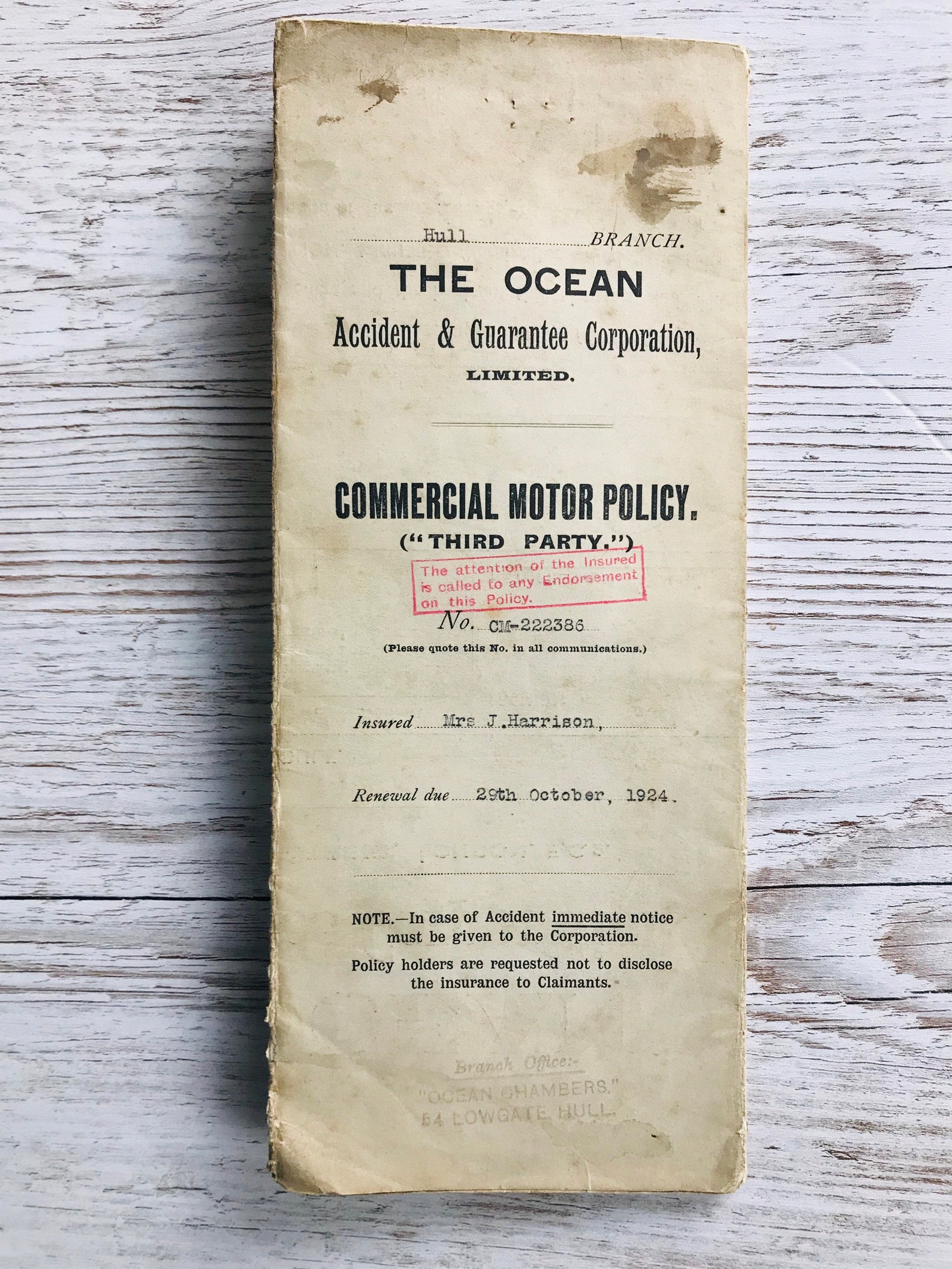 Antique insurance policy certificate Ephemera for Junk | Etsy