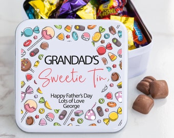 Lata quadrada de metal personalizada para doces | Lata para guloseimas | Para os amantes de doces | Armazenamento | Avô | Pai | Avó | Mãe | Babá