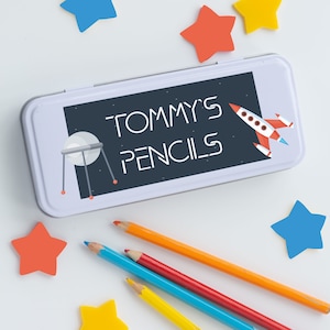 Personalised Kids Space Theme Metal Pencil Case Tin