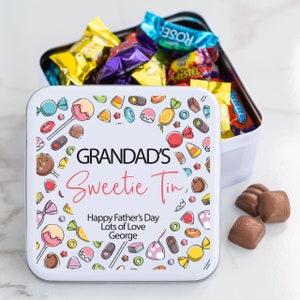 Personalised Metal Square Sweetie Tin | Treat Tin | Sweet Tooth | Storage | Grandad | Dad | Grandma | Mum