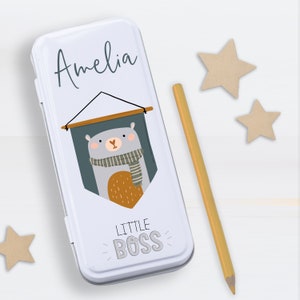 Personalised Kids Little Boss Metal Pencil Case Tin