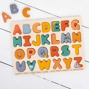 Personalised Wooden ABC Safari Puzzle Toy, Children&#39;s Gift, Puzzles, Personalised Gift, Children&#39;s Toy, Gifts for Kids, Personalised Puzzle