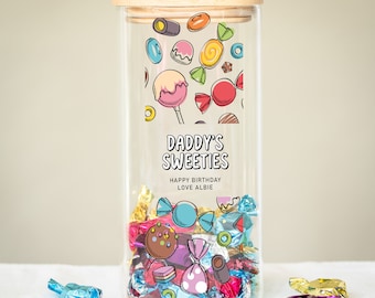 Personalised Glass Sweetie Jar, Father's Day, Sweet | Storage | Printed | Colourful | Small | Medium | Large | Kitchen