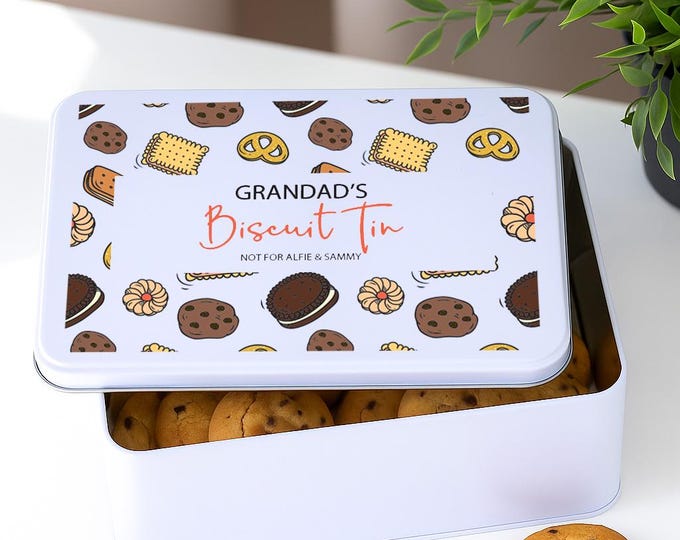 Personalised Metal Biscuit Tin | Snack Storage | Chocolate | Foodie | Grandad | Grandma