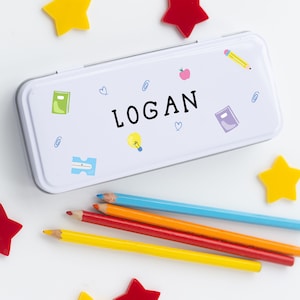 Personalised Name Metal Stationery Pencil Case Tin