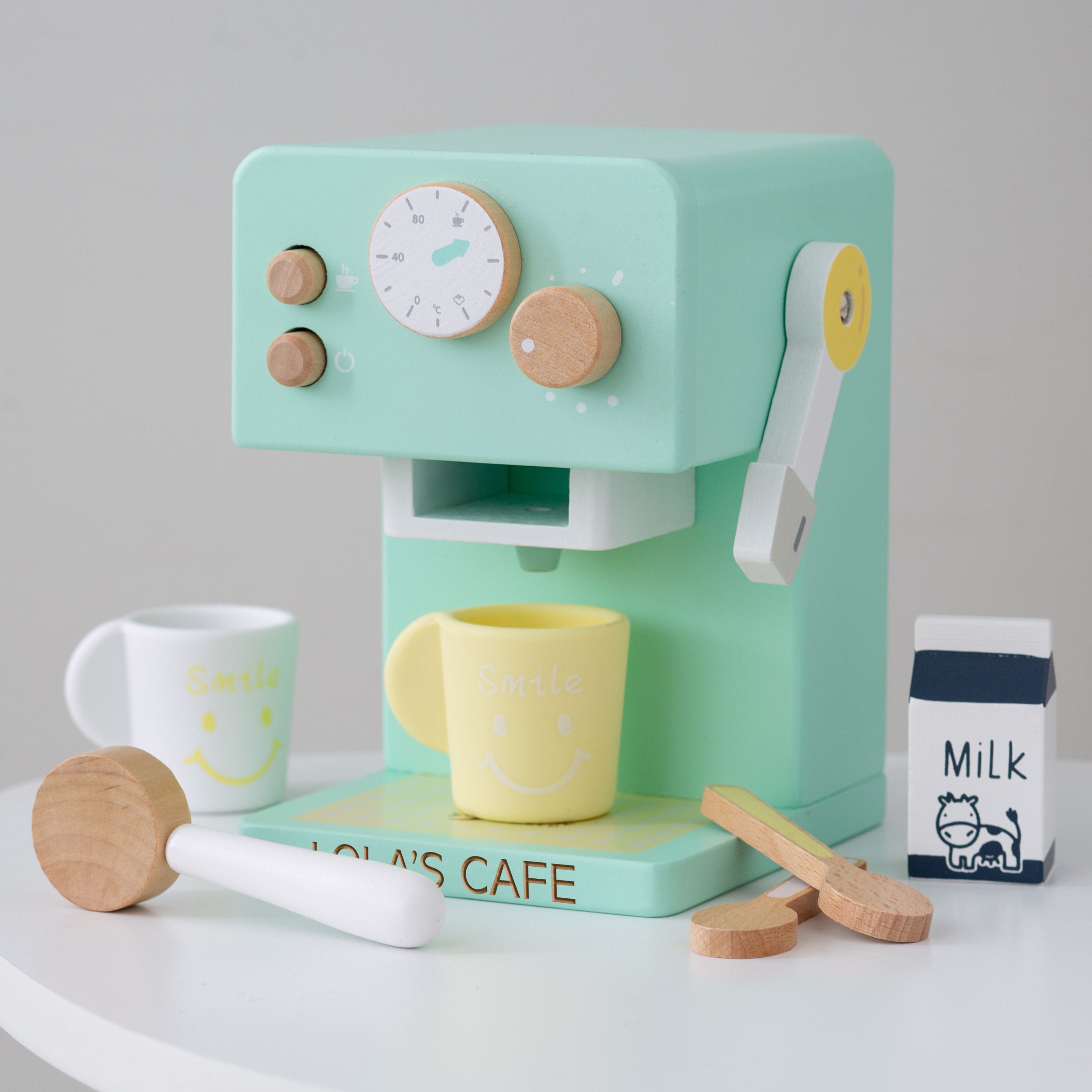 Personalised Wooden Blue Coffee Machine Toy 