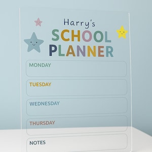 Personalised Kids Weekly School Planner Wipeable Acrylic Board | Children&#39;s Planner | Family Planner | Back to School | Organised