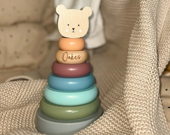 Personalised Wooden Colourful Teddy Stacking Toy