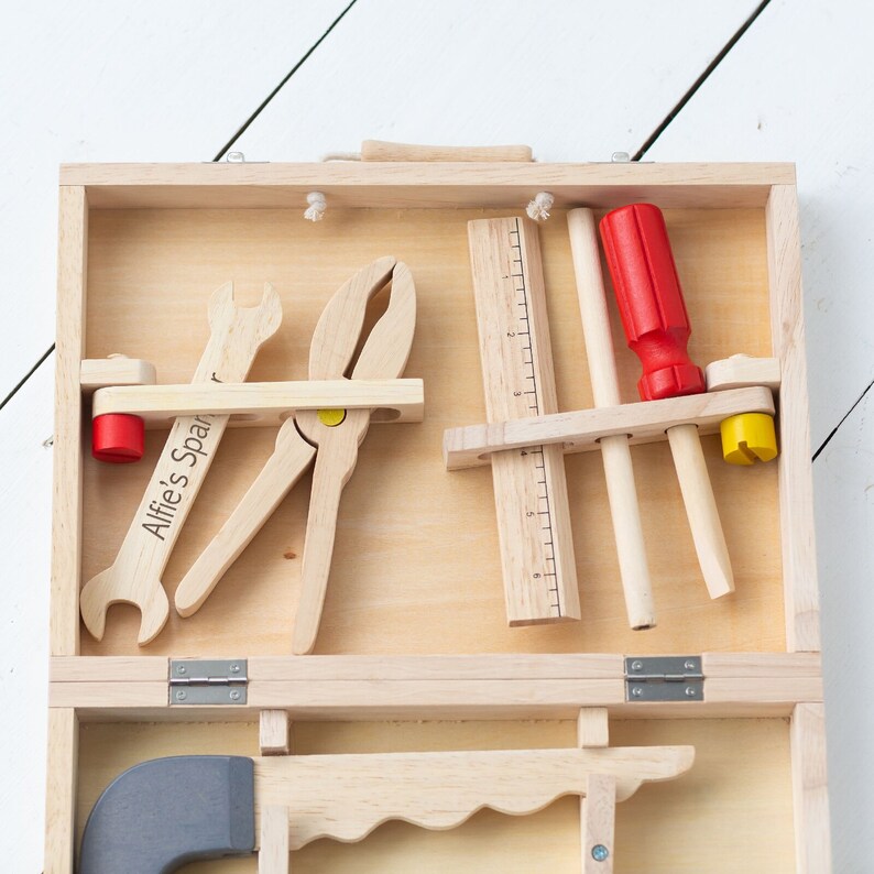 Personalised Kids Wooden Toolbox Toy Set Etsy