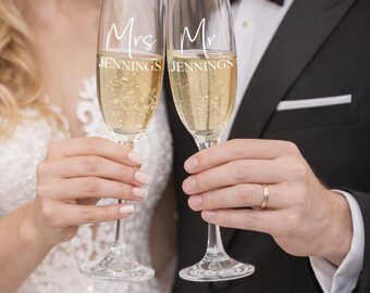 Personalised Mr Mrs Champagne Flute | Anniversary Couple Keepsake Glass