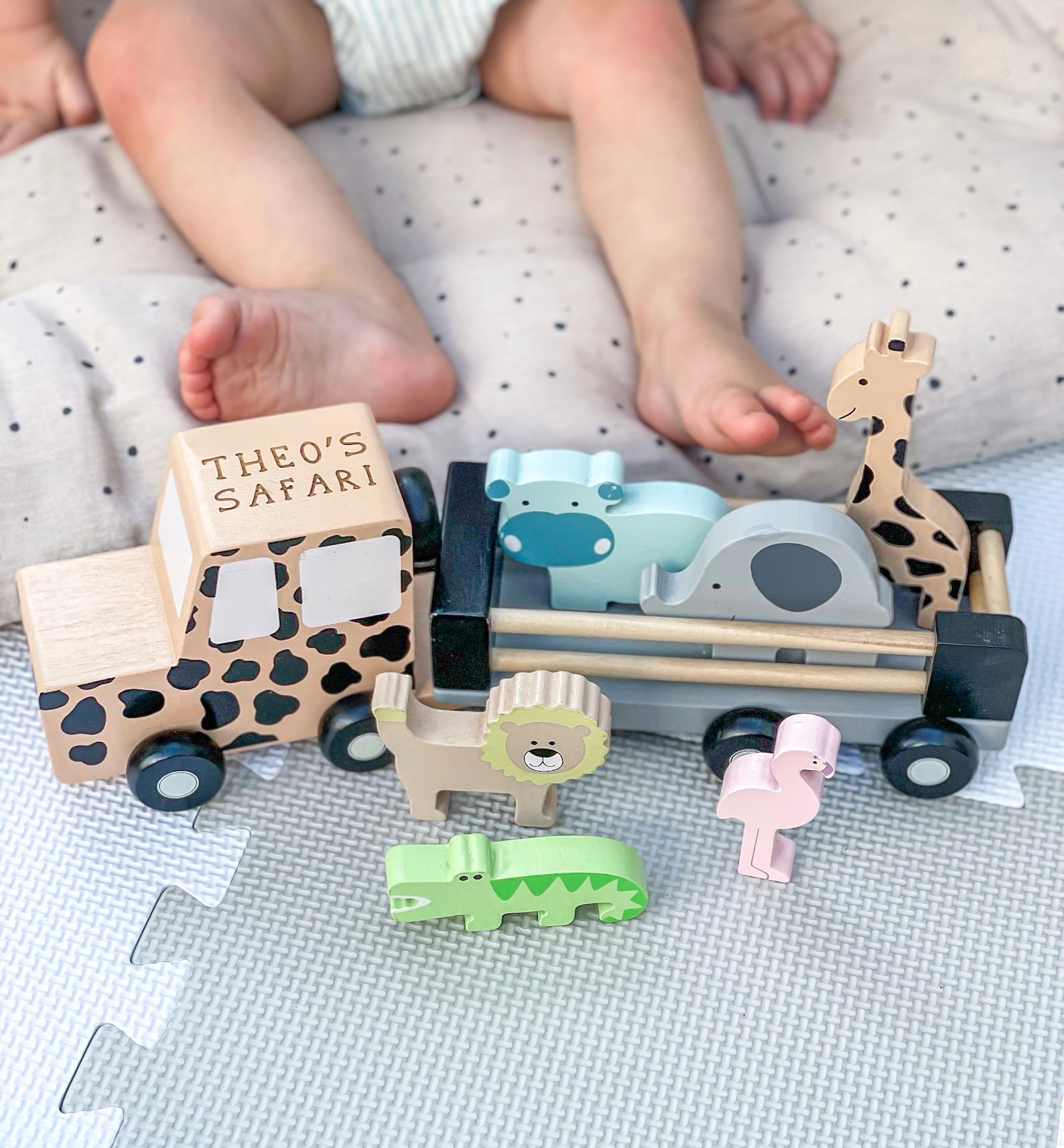 Personalised Wooden Safari Jeep Toy With Trailer and Animals Etsy UK