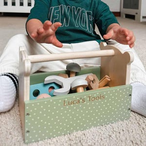 Personalised Wooden Teddy Toolbox Toy, Personalised Toy, Personalised Gift, Children&#39;s Toy, Made for kids, Wooden Tools, Imaginative Play
