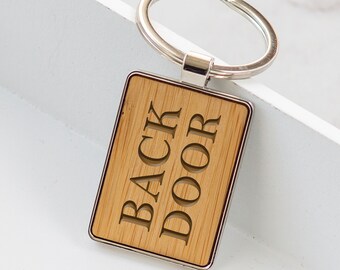 Personalised Bamboo Wooden Rectangle Keyring