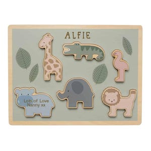 Personalised Wooden Safari Puzzle Toy, Children&#39;s Toy, Personalised Gift, Gifts for Kids, Safari Toy, Wooden Puzzle, Personalised Puzzle
