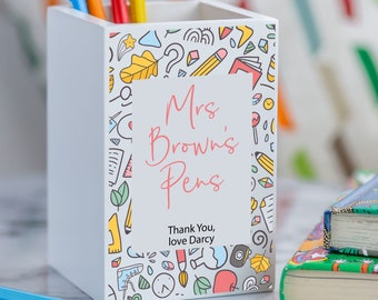 Personalised White Wooden Teacher Pencil Pot