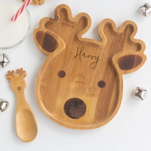 Personalised Christmas Reindeer Bamboo Plate