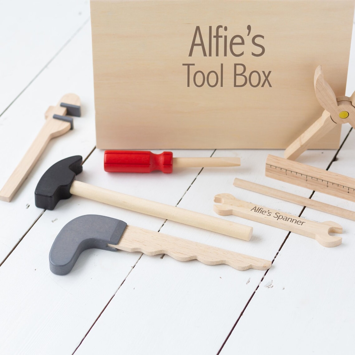 Personalised Kids Wooden Toolbox Toy Set Etsy