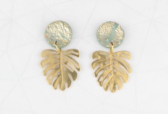 Monstera Leaf Polymer Clay & Resin Statement Earrings With - Etsy