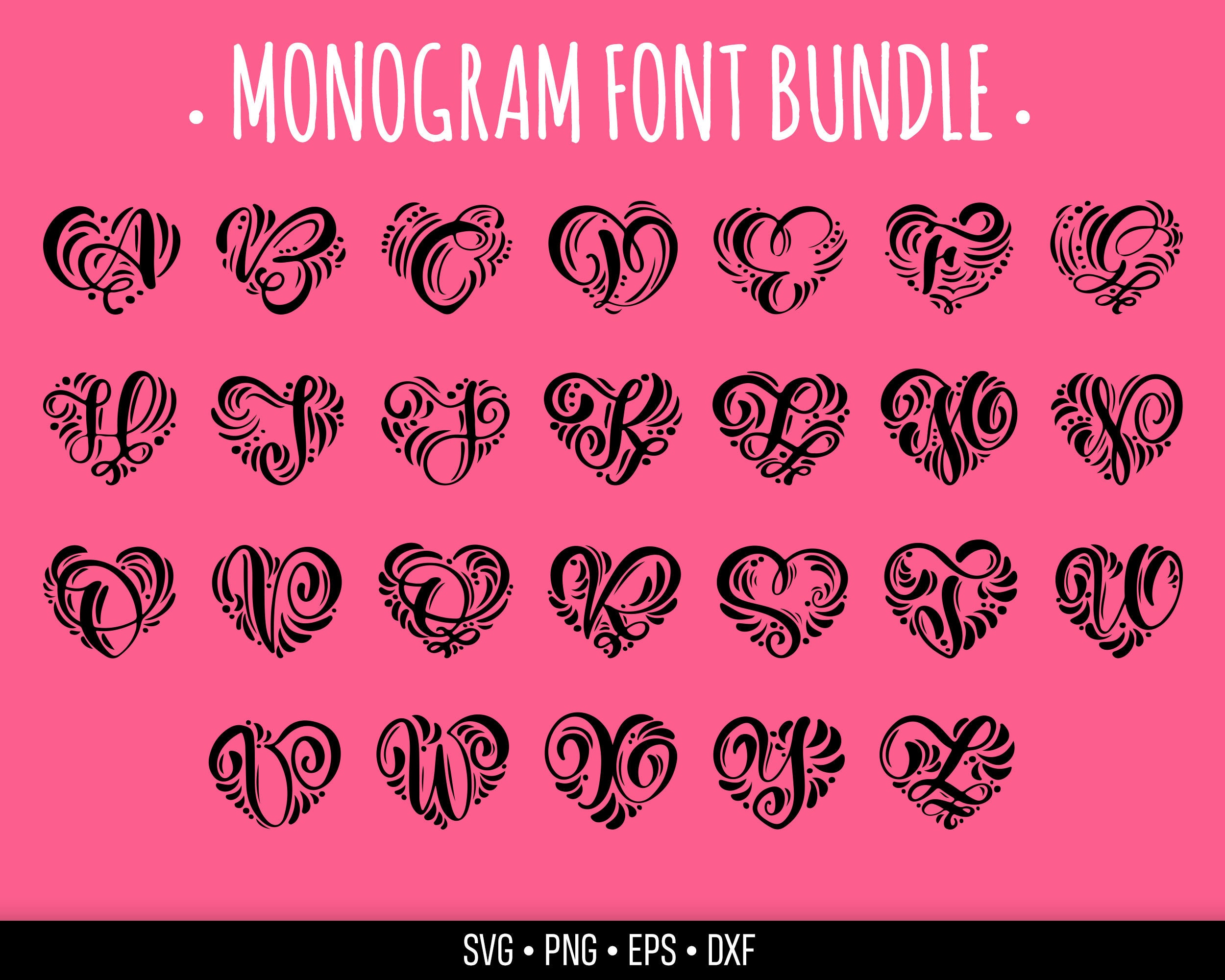 Download Valentine Monogram Font Svg Script Heart Monogram Bundle Svg Etsy